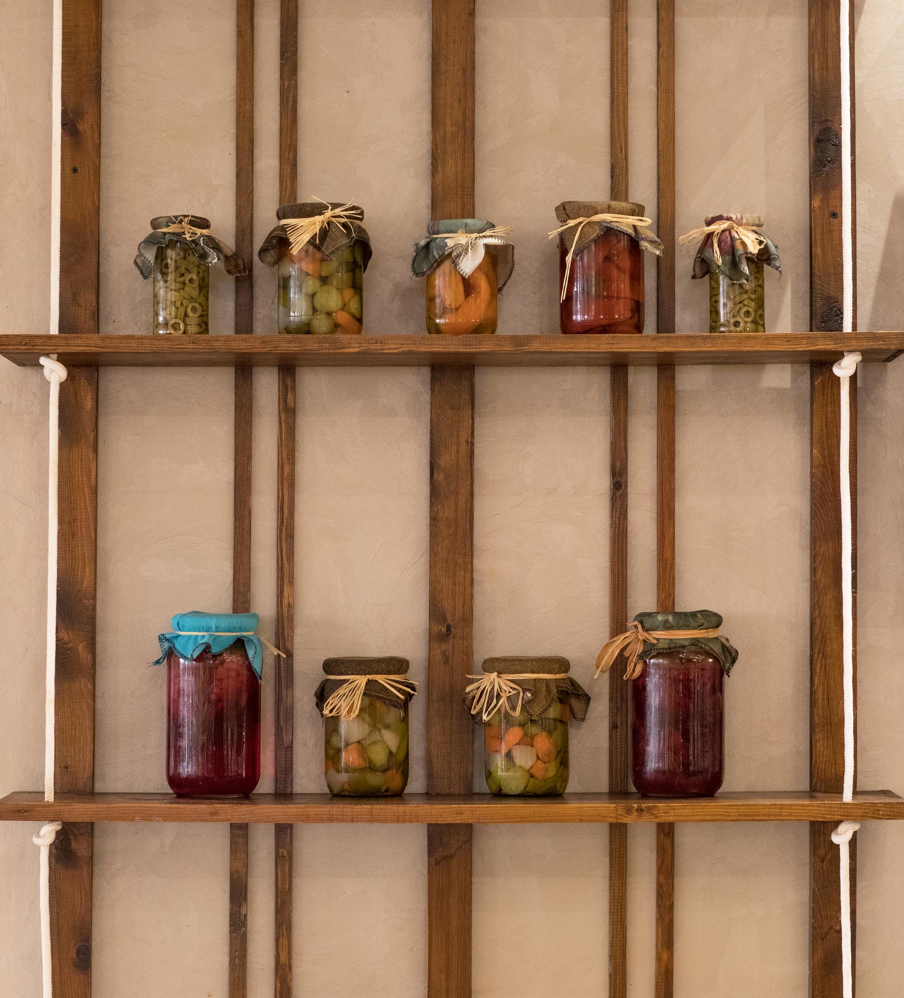 close-up of artisanal preserves on shelf
